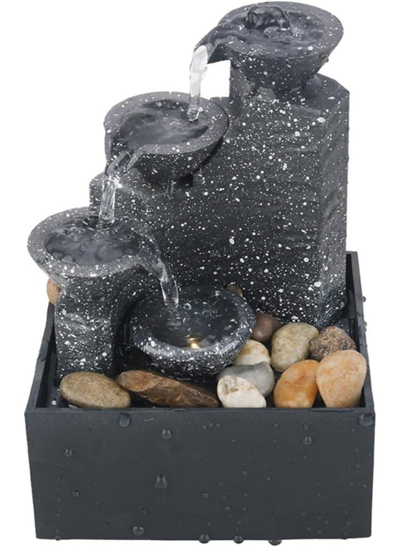 YelaJoy Rockery Fountain Ornament, 3 Tiered Waterfall Desktop USB Water Fountain Ornament Crafts with LED Colorful Lights for Indoor Home Office Table Decoration - Image 1